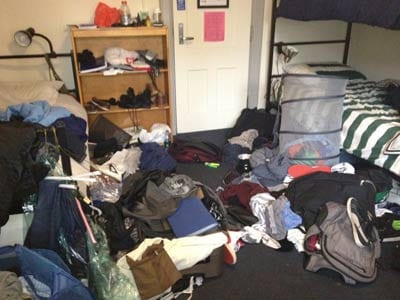 Messy college dorm room