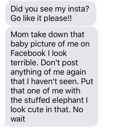 A teen reacts to her mom's Facebook post of her baby picture