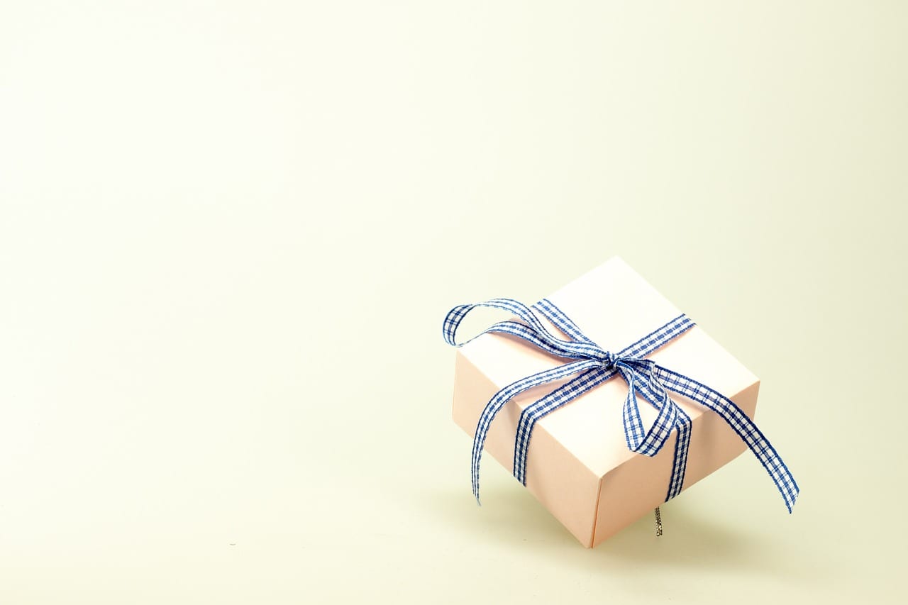 gift box with blue ribbon