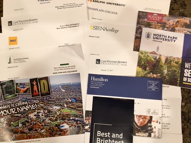 Colleges send out literature to prospective students