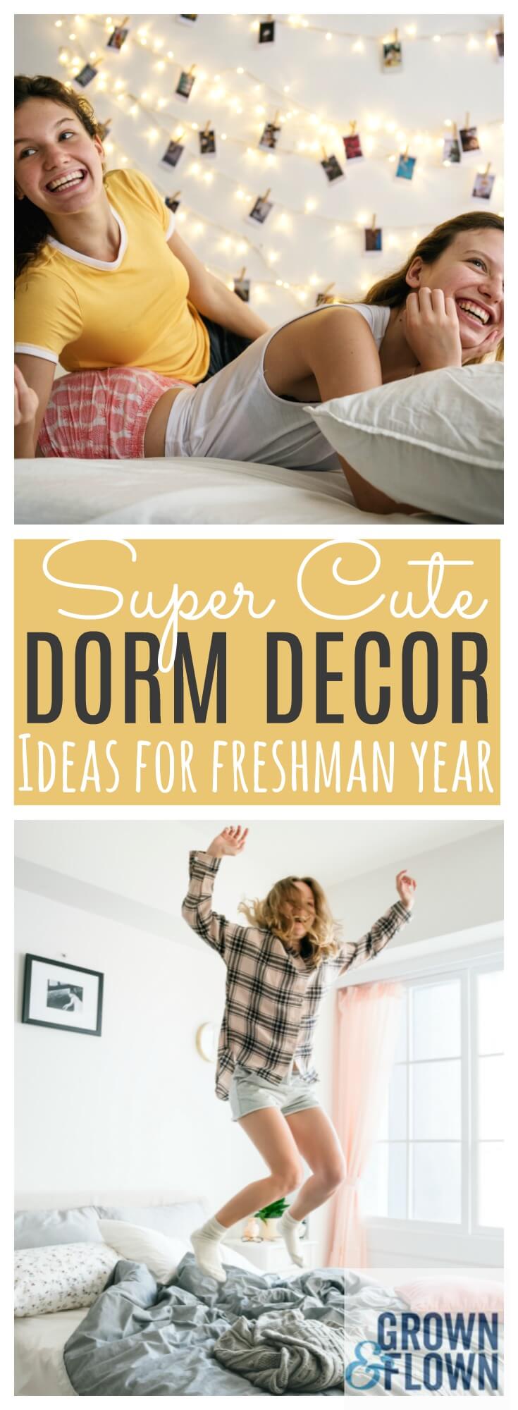 The cutest dorm room ideas are here.  Your freshman will love hanging out in his or her dorm room with these fun organization and decor ideas for her first college dorm.  #freshmanyear #college #collegedorm #dormideas #dormdecor #Diydorm #collegelife #dormroom #dormorganization #organizationideas