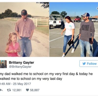 Dad Walks Daughter to School on First and Last Day