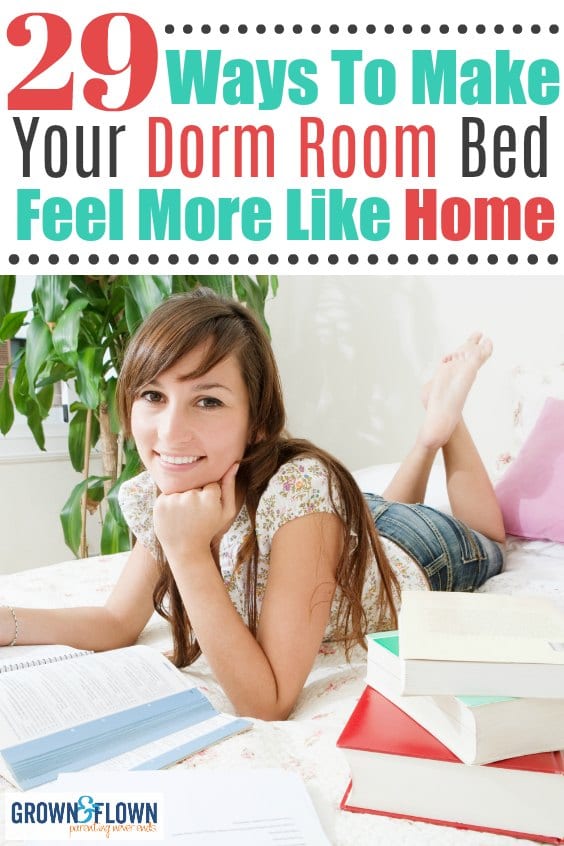 When you help move your teen into college, you will focus on the dorm room bed, the weirdly elevated, twin XL-length bed. You will do this because, more than anything, you want that bed to be filled with all the good things that remind your child of home. These 29 things will make their bed, and dorm feel more cozy. From moms who have been there. #dorm #dormroom #dormdecor #dormideas #dormlife #collegestudent #college #dorms #roomates #collegelife
