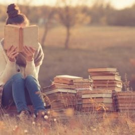 Introverted girl reading books