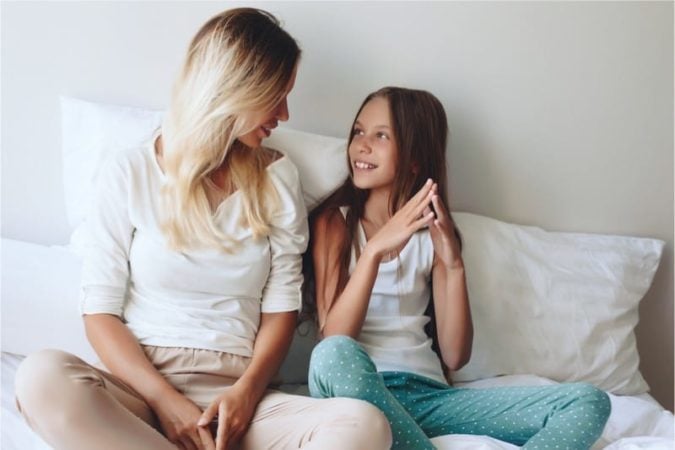 Daughter who is 13 with her mom 