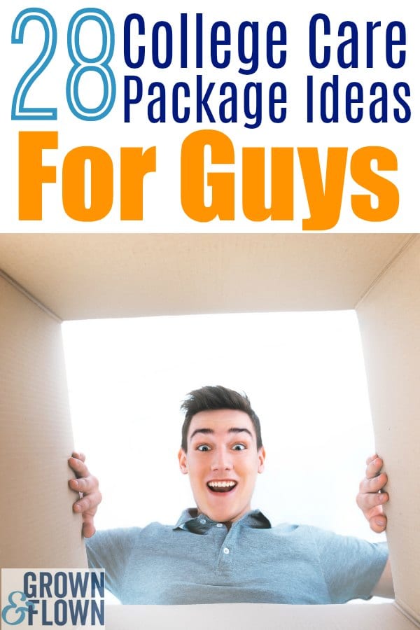 28 College care package ideas for guys. If you're looking for ideas of what to include in a college care package for your favorite college student, we promise they'll love these care package ideas. #carepackage #carepackages #carepackageideas #collegecarepackage #carepackageideasforguys