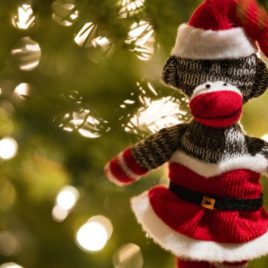 Sock monkey at the holidays.