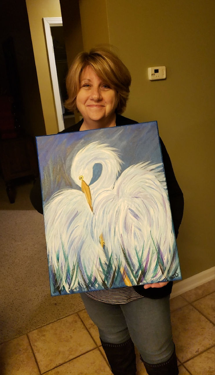 mom with egret painting