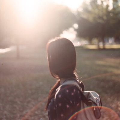 College student walking on campus