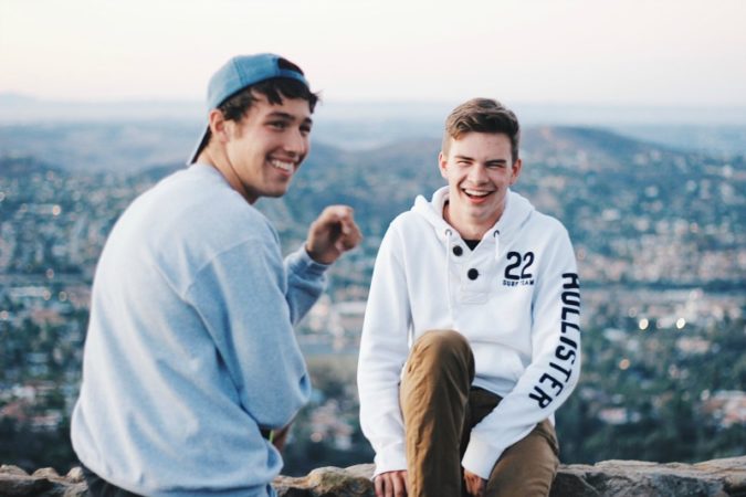 Young men laughing 