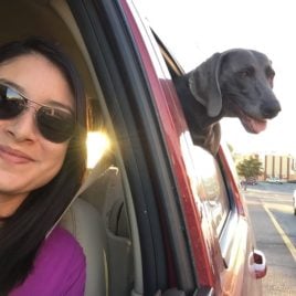 mom and dog in car