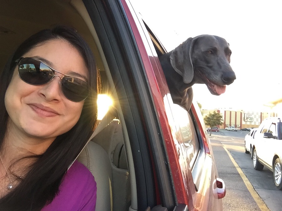 mom and dog in car