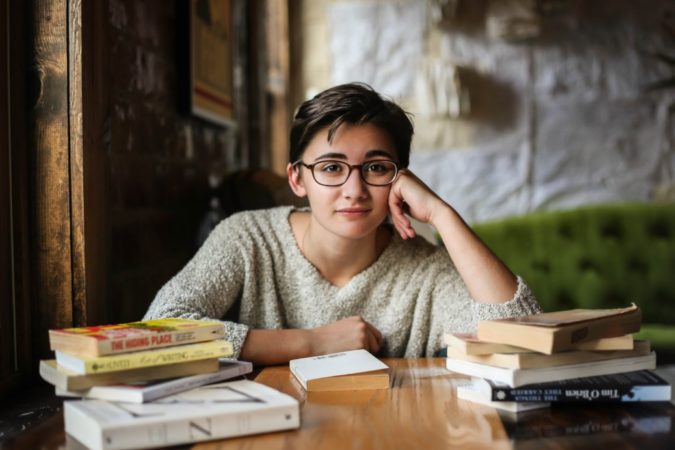 teen girl with books