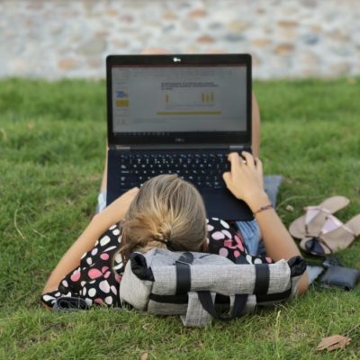 college student on computer