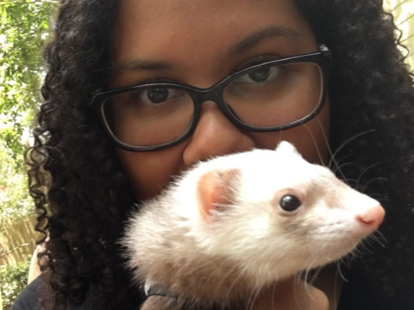 girl with pet ferret 
