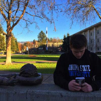 college student on phone