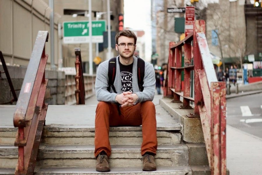 college boy on stairs