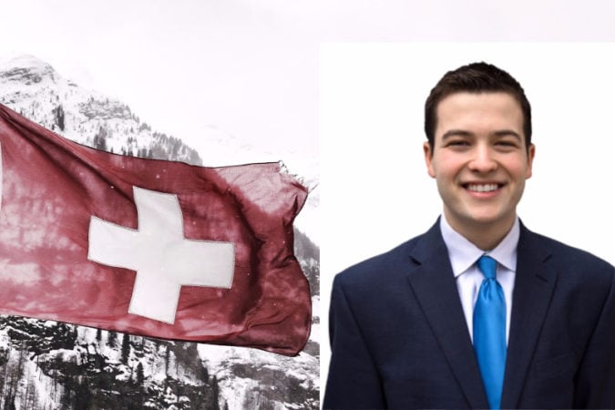 young man/ Swiss flag