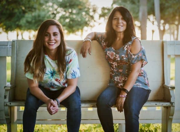 daughter and mom on bench