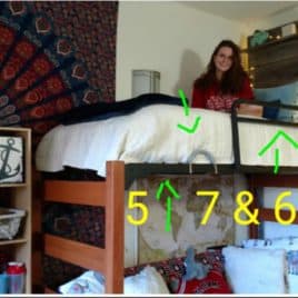 college girl in her dorm bed