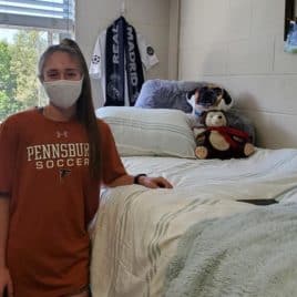college student wearing mask