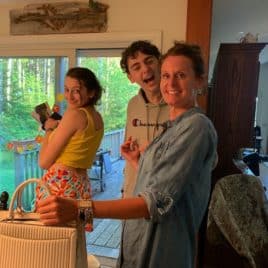 mom and teens in kitchen