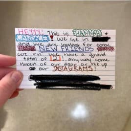 index card with writing