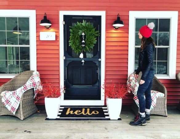 christmas decorated door and porch