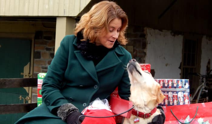 Mom and dog in sleigh