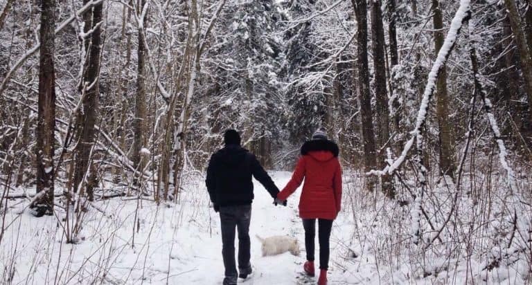 couple walking in snow