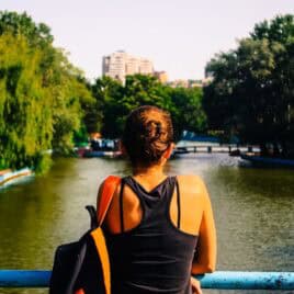 Young woman on bridge