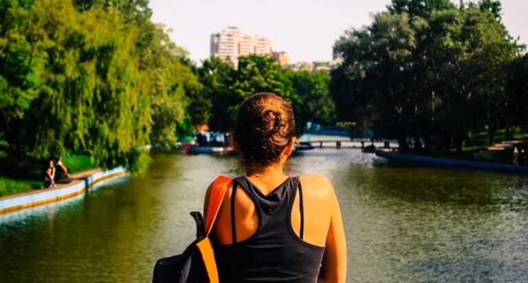 Young woman on bridge