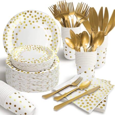 gold paper plates etc 