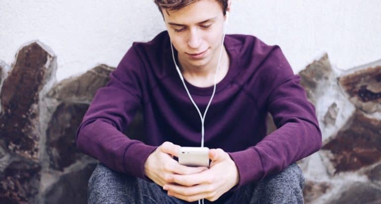 young man on phone