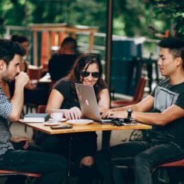 group of college students at a table