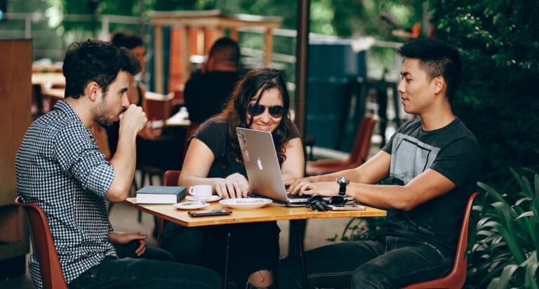 group of college students at a table