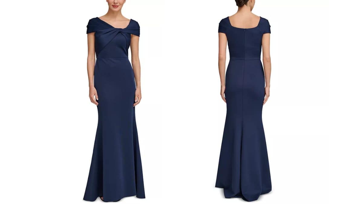 Eliza J Twist Neck Cap Sleeve Gown