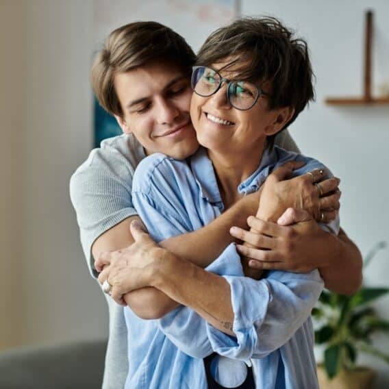 middle age mom and son